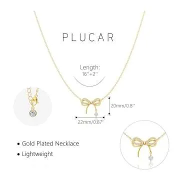 Plucar Gold Bow Necklace - Trendy & Dainty Jewelry for Women
