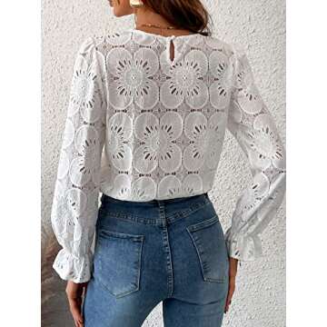 CUPSHE Women Eyelet Long Sleeve Tops Shirts Dressy Hollow Out Crochet Lace Embroidered Blouses 2025 ...