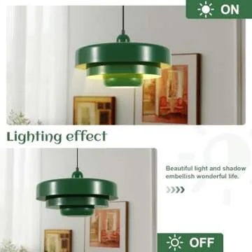 Qepeety Nordic Pendant Light, Mid Century Modern Pendant Light Fixtures, 3-Layer Design, 13.8 inch Green Metal Shade, Green Chandelier Ceiling Light for Living Room, Hallway, 1-Light
