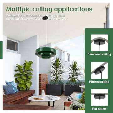 Qepeety Nordic Pendant Light, Mid Century Modern Pendant Light Fixtures, 3-Layer Design, 13.8 inch Green Metal Shade, Green Chandelier Ceiling Light for Living Room, Hallway, 1-Light