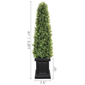 colorspec Artificial Boxwood Outdoor Topiary Set of 2, 3.5ft Tall Outdoor Porch Trees, All-Year Green Fake Plant Topiary Trees Artificial Outdoor with Sturdy Pot for Porch Outdoor Indoor (Square)