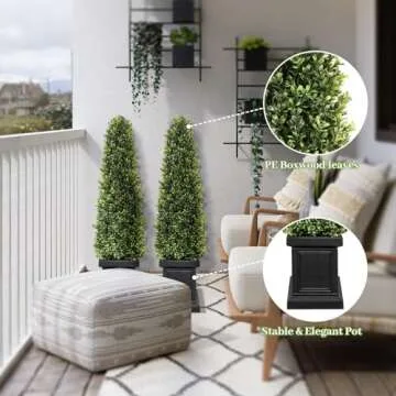 colorspec Artificial Boxwood Outdoor Topiary Set of 2, 3.5ft Tall Outdoor Porch Trees, All-Year Green Fake Plant Topiary Trees Artificial Outdoor with Sturdy Pot for Porch Outdoor Indoor (Square)