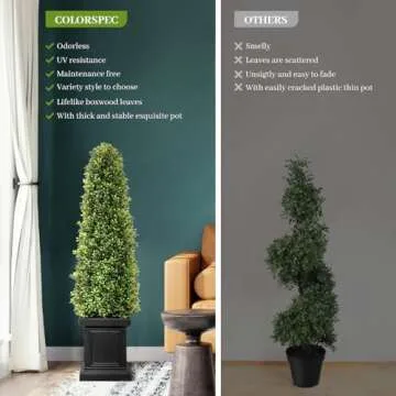 colorspec Artificial Boxwood Outdoor Topiary Set of 2, 3.5ft Tall Outdoor Porch Trees, All-Year Green Fake Plant Topiary Trees Artificial Outdoor with Sturdy Pot for Porch Outdoor Indoor (Square)