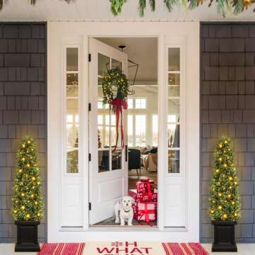 colorspec Artificial Boxwood Outdoor Topiary Set of 2, 3.5ft Tall Outdoor Porch Trees, All-Year Green Fake Plant Topiary Trees Artificial Outdoor with Sturdy Pot for Porch Outdoor Indoor (Square)