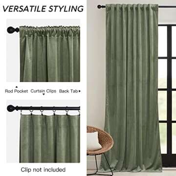 RYB HOME Sage Green Velvet Curtains 84 inches, Room Darkening Super Soft Velvet Drapes with Pleat Tape for Living Room, Thermal Insulated Window Treatment for Bedroom, W52 x L84 inch, 2 Panels