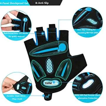 BIKINGMOREOK Cycling Gloves Bike Gloves for Men Women,Breathable Bicycle Gloves,5MM Gel Pads Mountain Bike Gloves,Non-Slip DH Road MTB Biking Gloves for Cycling,Workout Sports-Blue-M