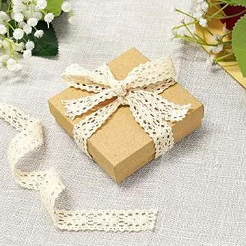 Cardboard Jewelry Boxes 10 Pack - 3.5"x3.5"x1" Bulk Cotton Filled Small Gift Boxes with Lids for Jewelry Packaging (Kraft)