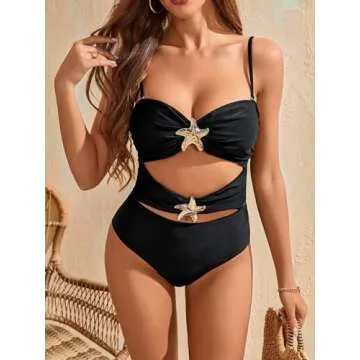 Verdusa Women's Hollow Out One Piece Backless Swimsuit Ruched Sleeveless Bathing Suit Black Medium