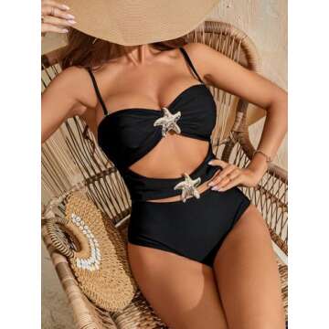 Verdusa Women's Hollow Out One Piece Backless Swimsuit Ruched Sleeveless Bathing Suit Black Medium