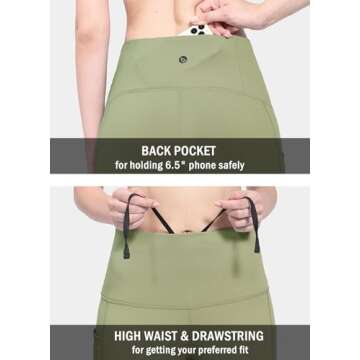 BALEAF Women's Waterproof Leggings Fleece Lined Thermal Warm Winter Yoga Water Resistant Pants with Pockets Oli Green XS