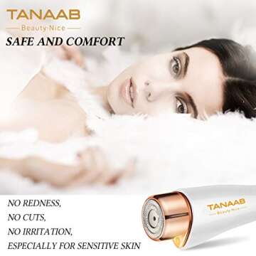 Facial Hair Removal for Women, TANAAB Painless Waterproof Smooth Facial Hair Remover Shaver Razor for Face Upper Lip Chin Cheeks Arm Built-in LED Light - White Gold