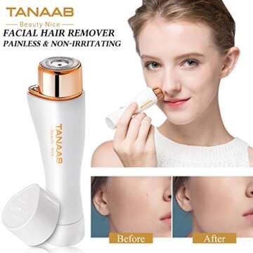 Facial Hair Removal for Women, TANAAB Painless Waterproof Smooth Facial Hair Remover Shaver Razor for Face Upper Lip Chin Cheeks Arm Built-in LED Light - White Gold