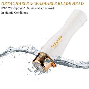 Facial Hair Removal for Women, TANAAB Painless Waterproof Smooth Facial Hair Remover Shaver Razor for Face Upper Lip Chin Cheeks Arm Built-in LED Light - White Gold