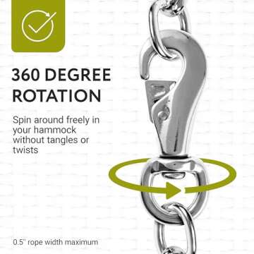 IMPRESA Hanging Chair & Hammock Chair Swivel Snap Hook, 500 LB Weight Capacity, Outdoor & Indoor Hanging Hardware, Iron & Silver Rope - Swivel Hooks