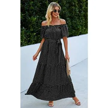 Angashion Off Shoulder Maxi Dress - Elegant Casual Style