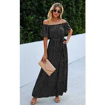 Angashion Off Shoulder Maxi Dress - Elegant Casual Style