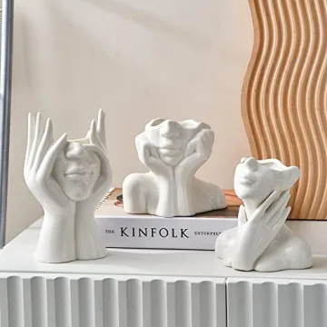 FJS Ceramic Face Vase - Modern Decorative Centerpiece
