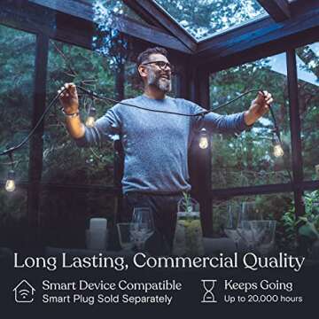 Brightech Ambience Pro LED String Lights - 24 Ft Commercial Grade Patio Lights Outdoor Waterproof - 7 Heavy Duty Porch Lights for Outside, Christmas, Backyard - 1W Vintage Edison Bulbs, Dimmable