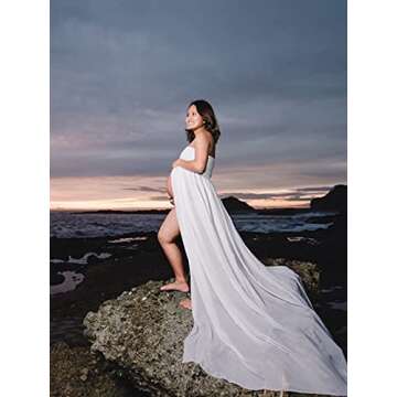 YnimioAOX Women's Off Shoulder Strapless Tube Maternity Dress for Photography Split Front Chiffon Go...