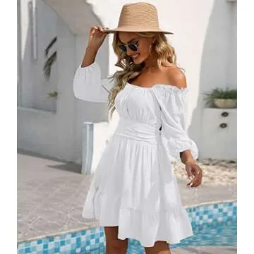 Phortric Women's Summer Dress Tie Back Square Neck A-Line