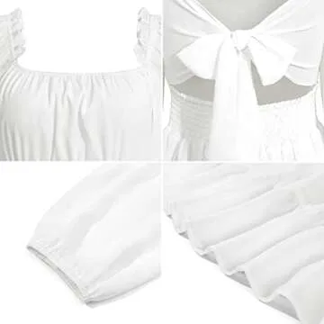 Phortric Women's Summer Dress Tie Back Square Neck A-Line