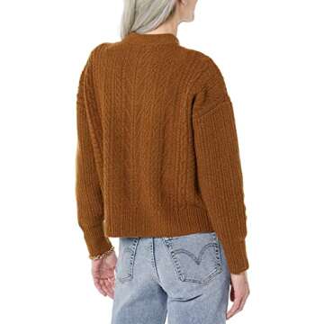 Amazon Essentials Women's Cable Knit Sweater, Soft-Touch Modern Crewneck, Dark Camel, Small, Plus Size Available