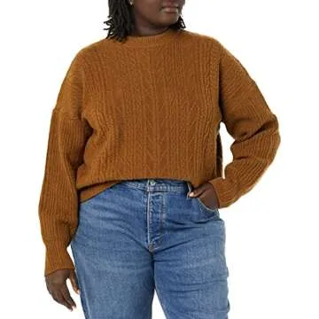 Amazon Essentials Women's Cable Knit Sweater, Soft-Touch Modern Crewneck, Dark Camel, Small, Plus Size Available