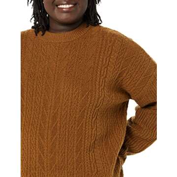 Amazon Essentials Women's Cable Knit Sweater, Soft-Touch Modern Crewneck, Dark Camel, Small, Plus Size Available