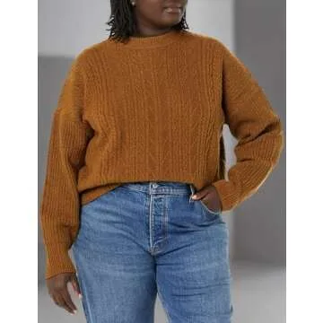 Amazon Essentials Women's Cable Knit Sweater, Soft-Touch Modern Crewneck, Dark Camel, Small, Plus Size Available