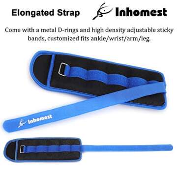 Inhomest Ankle Weights, 4 LB Pair (2 LB Each Weight) Wrist Arm Leg Weights for Women Men Kids for Strength Training, Jogging, Gym Workout, Aerobics, Physical Therapy, Blue
