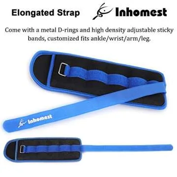 Inhomest Ankle Weights, 4 LB Pair (2 LB Each Weight) Wrist Arm Leg Weights for Women Men Kids for Strength Training, Jogging, Gym Workout, Aerobics, Physical Therapy, Blue