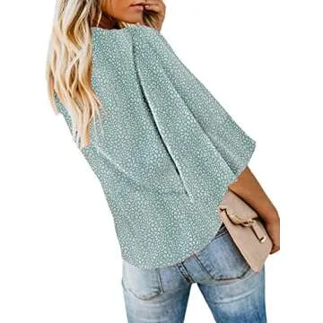 Womens Shirts Dressy Casual 3/4 Ruffle Sleeve Loose Flowy Boho Blouses Ladies Summer Tops