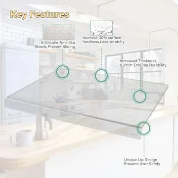 MEWSDEN Acrylic Cutting Board with Counter Lip,Clear Cutting Boards for Kitchen,Non Slip Cutting Board for Countertop, Kitchen Gadgets, Minimalist Counter Decor, Aesthetic Kitchen Decor(16.1 x 12.5in)