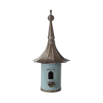 Creative Co-Op Cottagecore Free-Standing Decorative Metal Birdhouse for Garden, Distressed Aqua, 15.5"Wx34"T