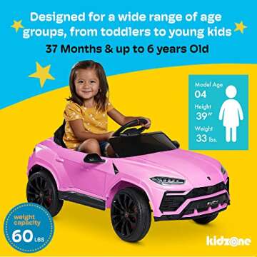 Kidzone Ride On Car 12V Lamborghini Urus Kids Electric Vehicle Toy w/Parent Remote Control, Horn, Radio, Port, AUX, Spring Suspension, Opening Door, LED Light - Pink