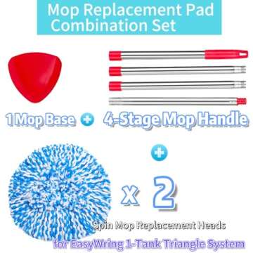 kCarpoly 2 Pack Spin Mop Replace Head Compatible for EasyWring 1-Tank Triangle System, Mop Replacement Head for 5.9inch Mop,Included Mop Base+30-58In Mop Handle