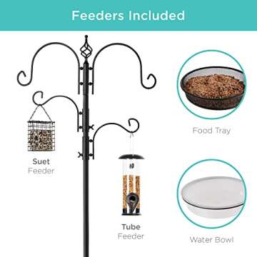 Best Choice Products 91in 4-Hook Bird Feeding Station, Steel Multi-Feeder Kit Stand for Attracting W...