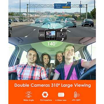 Vantrue N2 Uber Dual Dash Cam, 1080P Inside and Outside Dual Dash Camera, 1.5 inches LCD, Near 360 Degree Wide Angle Lyft Dual Car Cam with Parking Mode, Motion Detection, Front Camera Night Vision