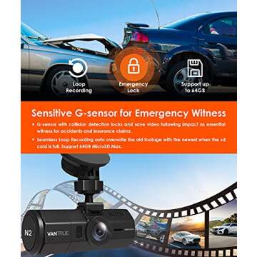 Vantrue N2 Uber Dual Dash Cam, 1080P Inside and Outside Dual Dash Camera, 1.5 inches LCD, Near 360 Degree Wide Angle Lyft Dual Car Cam with Parking Mode, Motion Detection, Front Camera Night Vision