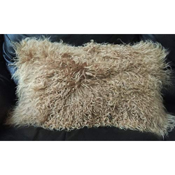 Seek4comfortable Mongolian Tibetan Lamb Fur Wool Rectangular Throw Pillow Cushion - Khaki 12" x 24"