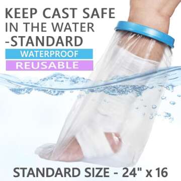 Japard 100% Waterproof Leg Cast Cover for Showering, Reusable Adult Short Protector, Bag for Shower ...