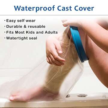 Japard 100% Waterproof Leg Cast Cover for Showering, Reusable Adult Short Protector, Bag for Shower Leg, Foot (Medium)