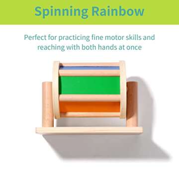 Tomlive 3 in 1 Play Kit, Montessori Toys for Babies 6-12 Months, Spinning Rainbow Drum, Montessori Mirror Peekaboo Knob Puzzle, Organic Cotton Rainbow Ball, Infant Tummy Time Toys, Baby Sensory Toys
