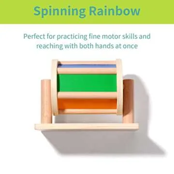 Tomlive 3 in 1 Play Kit, Montessori Toys for Babies 6-12 Months, Spinning Rainbow Drum, Montessori Mirror Peekaboo Knob Puzzle, Organic Cotton Rainbow Ball, Infant Tummy Time Toys, Baby Sensory Toys