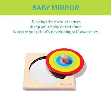 Tomlive 3 in 1 Play Kit, Montessori Toys for Babies 6-12 Months, Spinning Rainbow Drum, Montessori Mirror Peekaboo Knob Puzzle, Organic Cotton Rainbow Ball, Infant Tummy Time Toys, Baby Sensory Toys