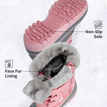 DREAM PAIRS Girls Boys Snow Boots Water-Resistant Outdoor Warm Cozy Anti-Slip Mid Calf Faux Fur Lining Winter Shoes for Little/Big Kids,Size 3 Little Kid,Pink,KRIVER-3