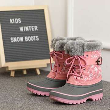 DREAM PAIRS Girls Boys Snow Boots Water-Resistant Outdoor Warm Cozy Anti-Slip Mid Calf Faux Fur Lining Winter Shoes for Little/Big Kids,Size 3 Little Kid,Pink,KRIVER-3