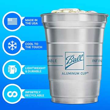 Ball Aluminum Cup Recyclable Party Cups, Ball Logo, 16 oz. Cup, 30 Cups Per Pack
