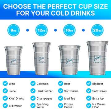 Ball Aluminum Cup Recyclable Party Cups, Ball Logo, 16 oz. Cup, 30 Cups Per Pack
