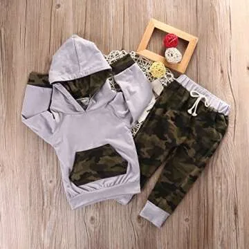 Toddler Infant Baby Boy Girls Clothes Hoodie Fall Winter Sweatsuit Pants Gender Neutral Long Sleeve Outfit Set (18-24 Months, Camo)